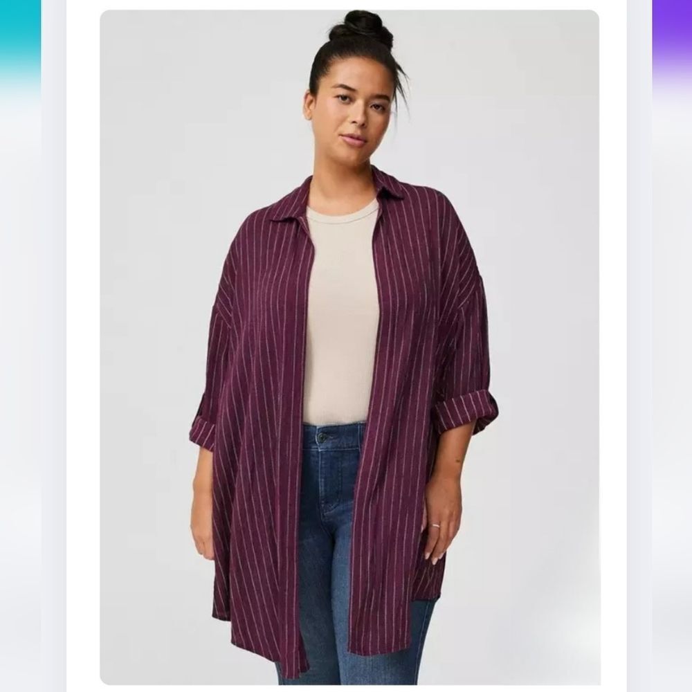 NWT Torrid 1 Oversized Kimono Shirt Purple Stripe BJ-2905